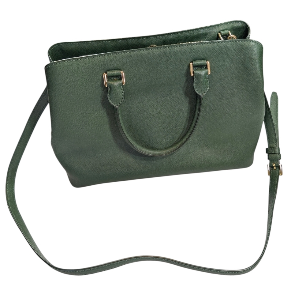 Michael Kors Green Savannah Large Saffiano Leather Satchel Crossbody Bag. - Picture 2 of 16